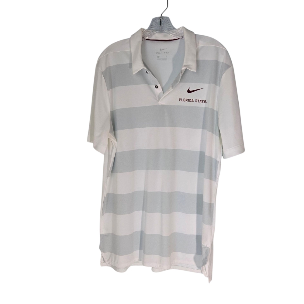 Men's Nike Dri Fit Florida State Polo Shirt White Gray Stripes Size Large